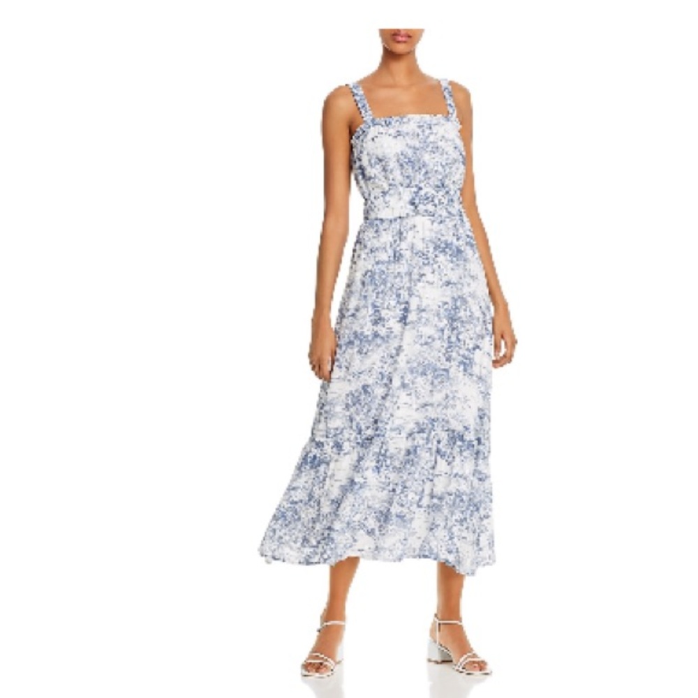 Blue & white Lucy Paris belted toile midi dress with belt